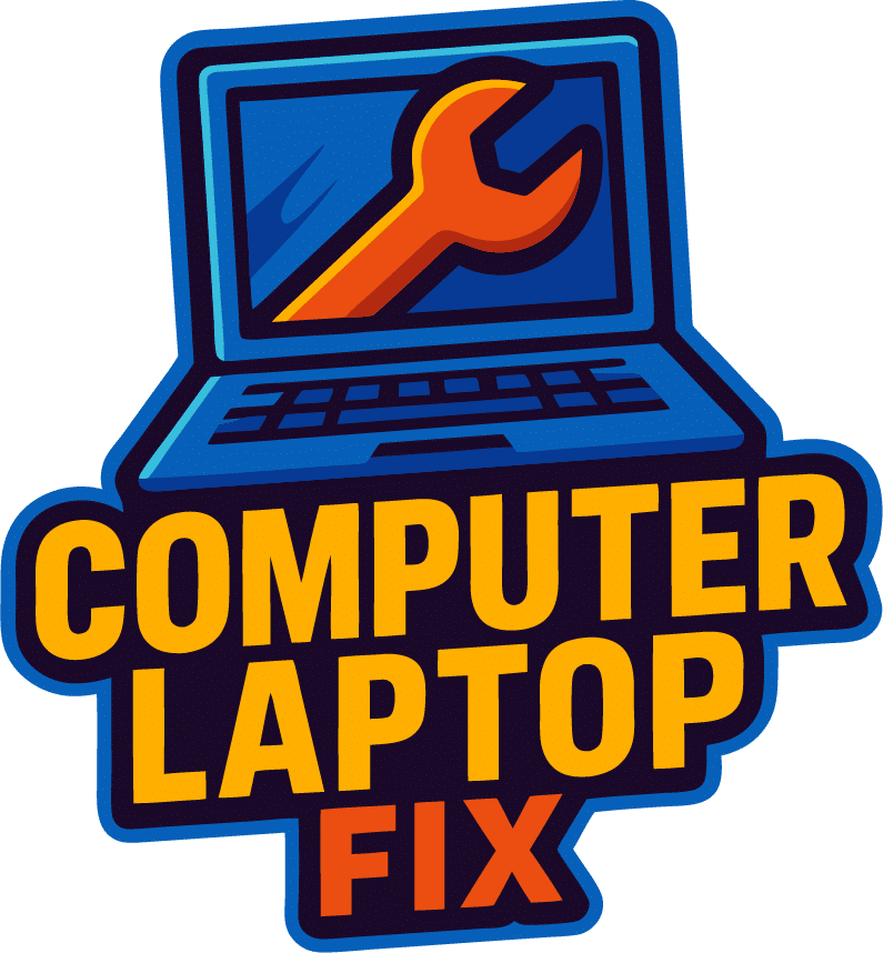 Logotipo de una laptop con una llave que dice Computer Laptop Fix